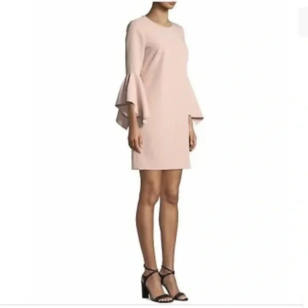 Milly Rachel Italian Cady Bell-Sleeve Shift Dress Blush Pink Size‎ 8